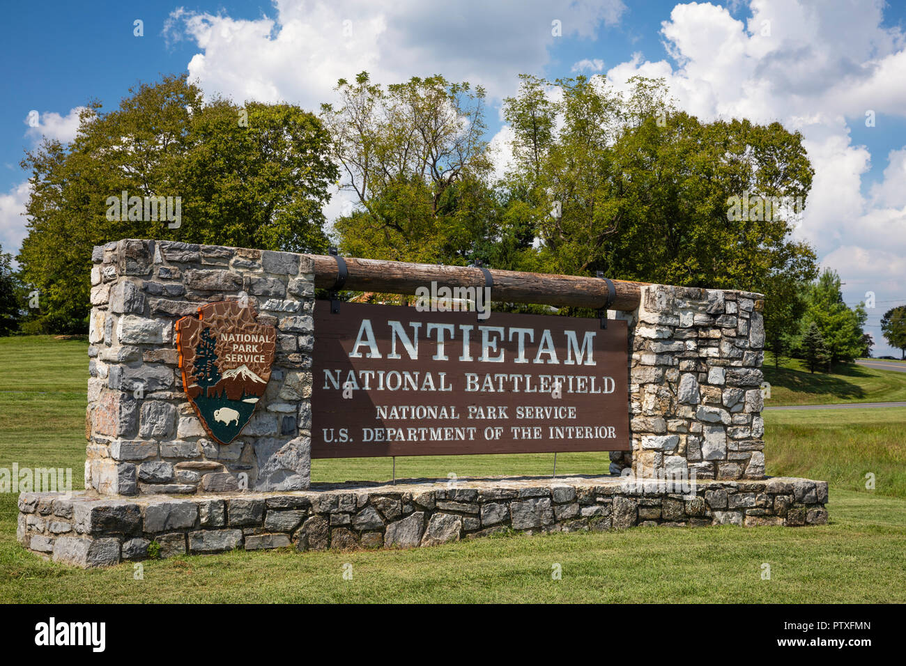 Panneau d'entrée au champ de bataille National d'Antietam, Sharpsburg, Maryland Banque D'Images
