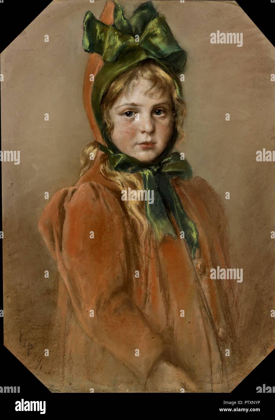 Carl Wilhelm Rauber - Grücner Mädchenporträt Mit Schleife (Die Tochter Des Kücnstlers) Banque D'Images