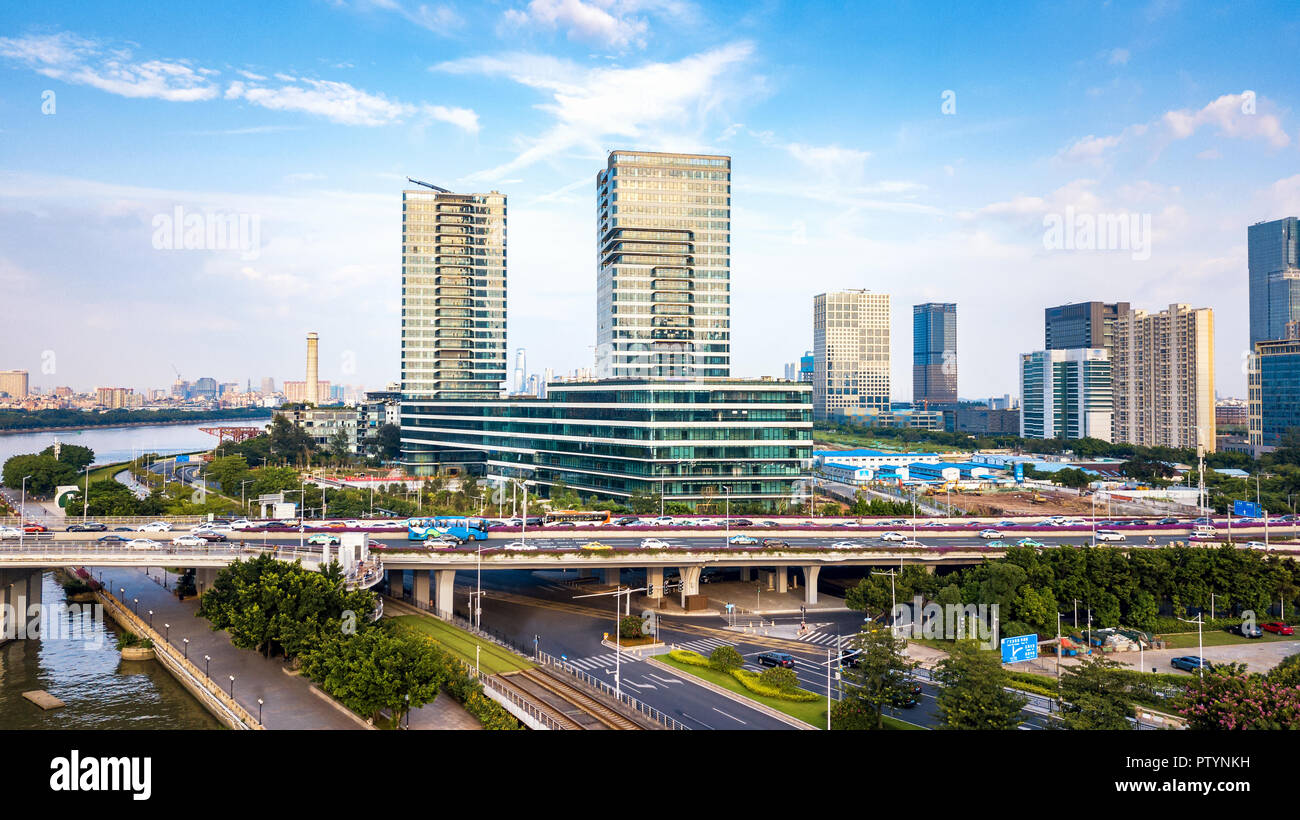 Photographie aérienne du paysage urbain de Guangzhou, Chine Banque D'Images