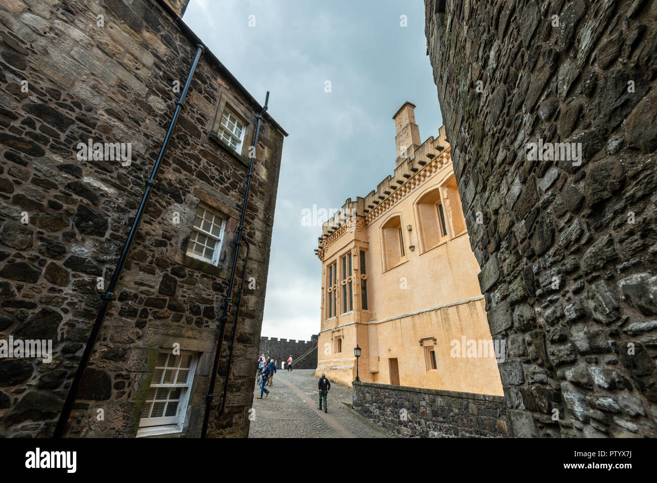 La grande salle et des murs de galets ,le château de Stirling, Stirling, Ecosse, Royaume-Uni Banque D'Images