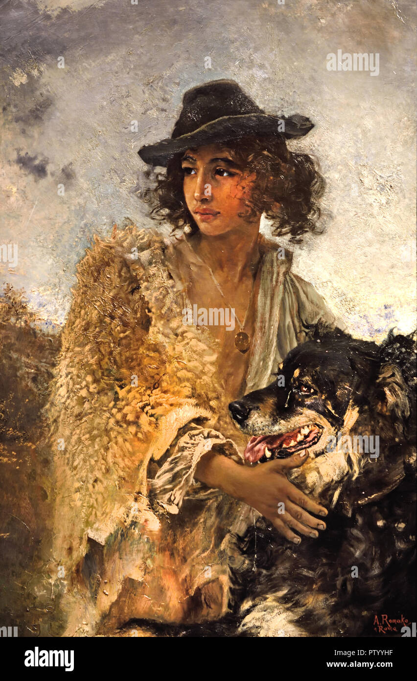 Les jeunes Italiens Shepherd Dog 1873 par Anton Romako 1832 - 1889 peintre autrichien. L'Autriche . ( Anton Romako a été l'un des grands pionniers du modernisme ) Banque D'Images