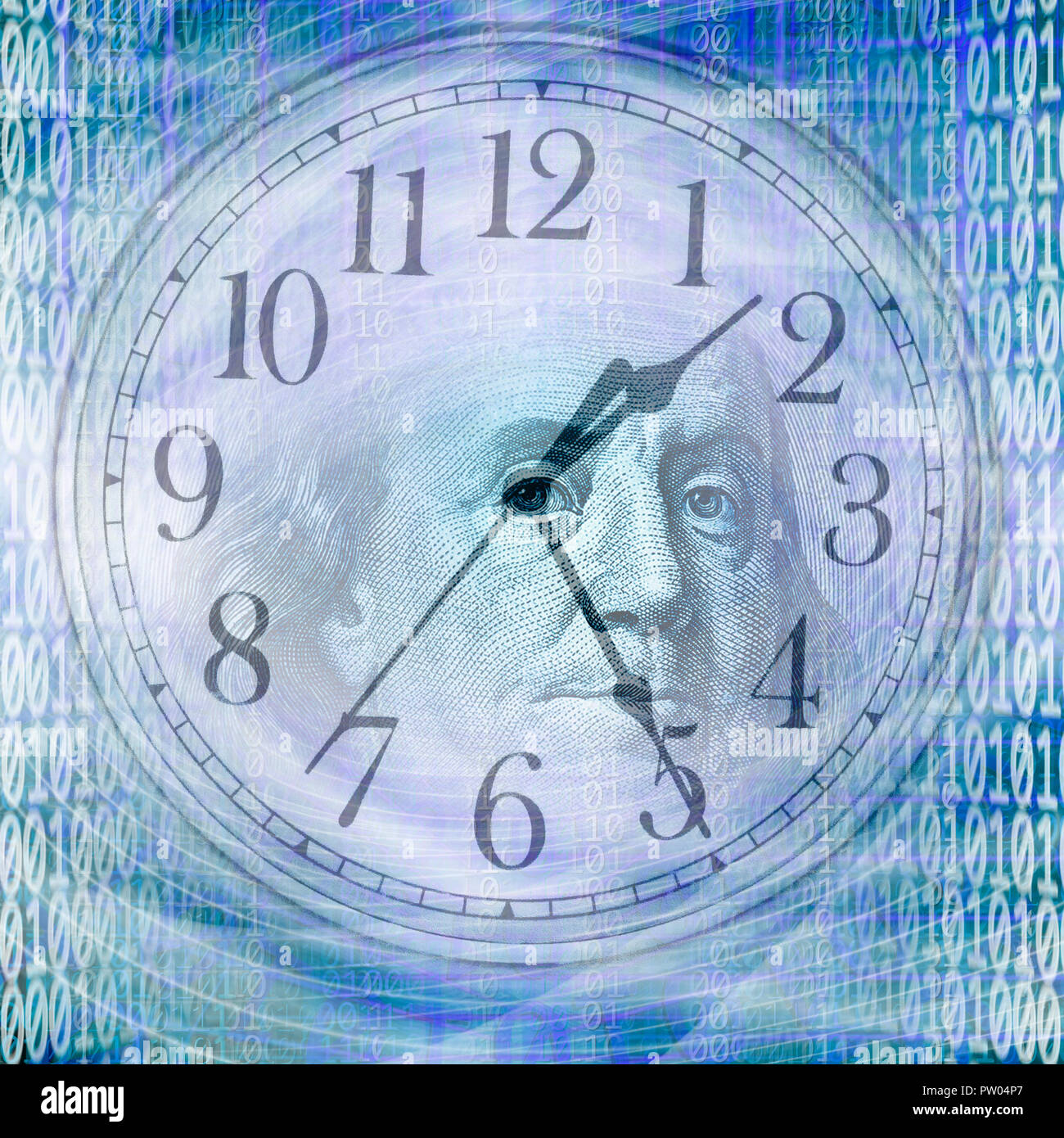 Image de fond conceptuel d'un code binaire avec le temps et money concept Banque D'Images