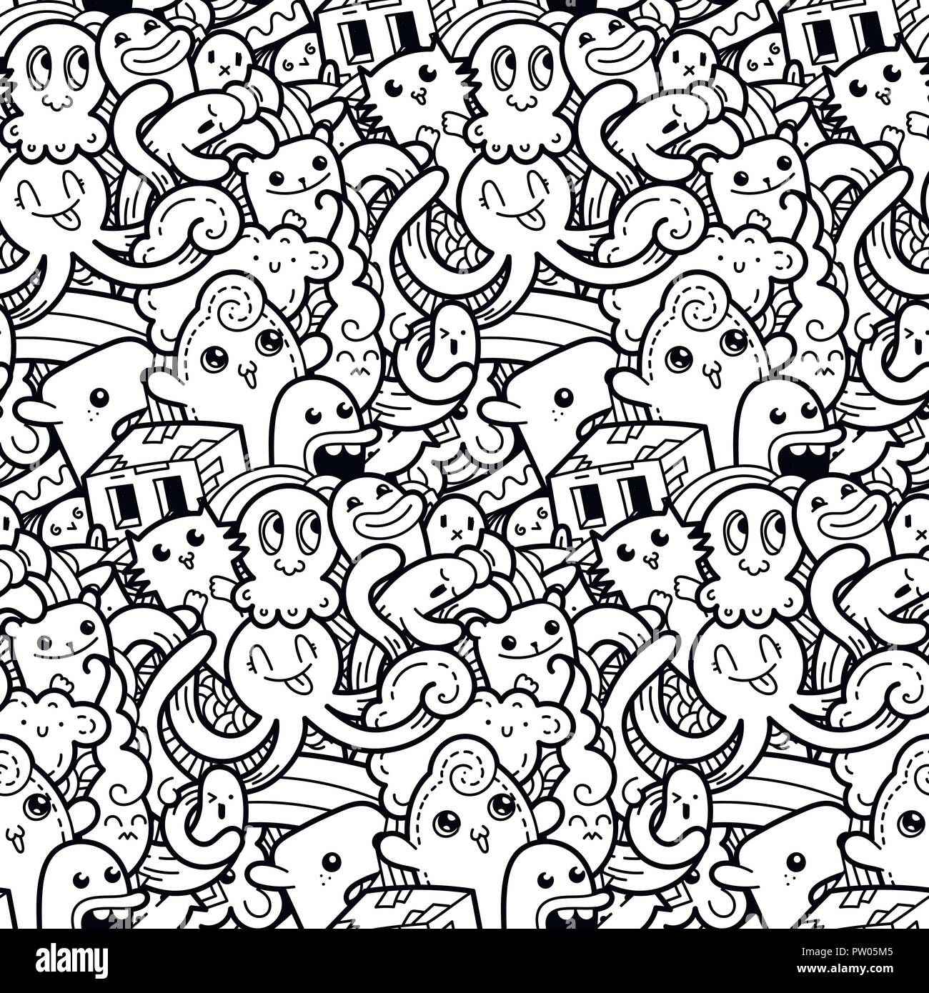 Funny doodle monsters motif transparente pour les estampes, dessins et  livres à colorier. Vector illustration Image Vectorielle Stock - Alamy