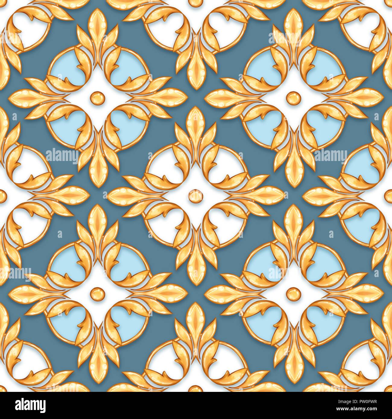 Motif baroque transparente avec des feuilles d'or Banque D'Images