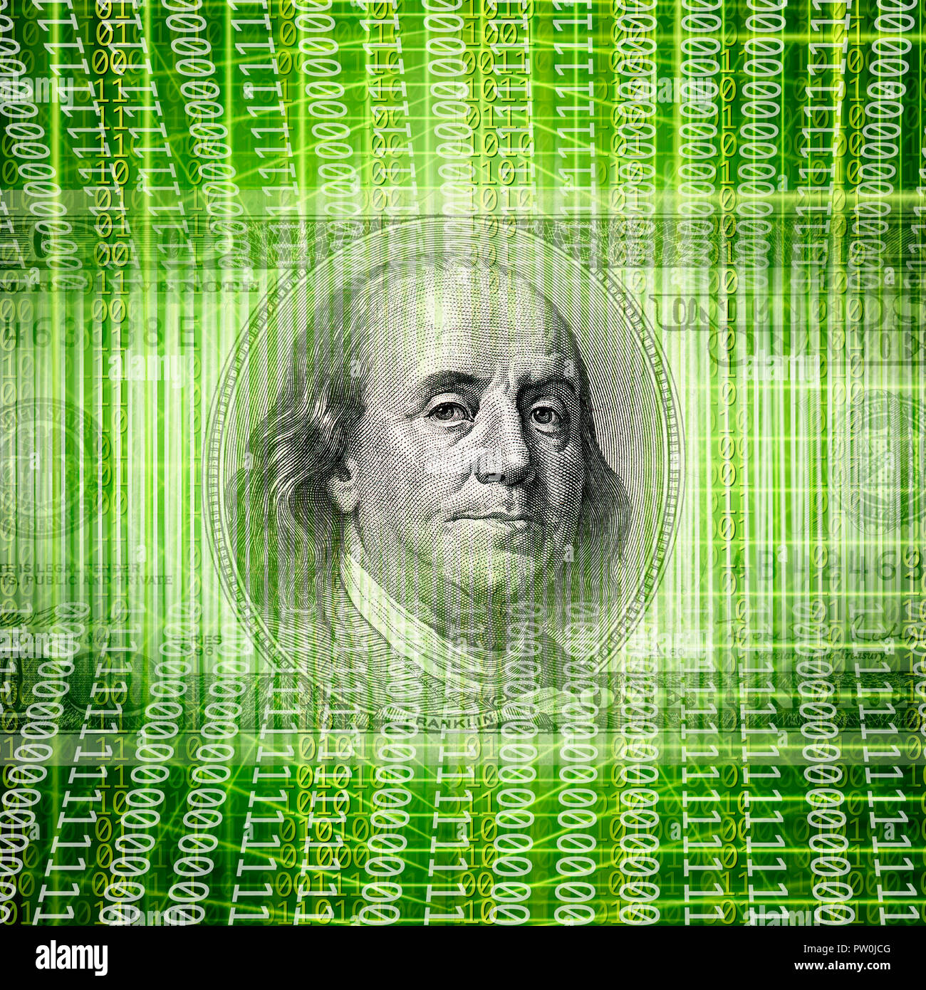 Image business internet conceptuel d'un code binaire technologie pur avec de l'argent Banque D'Images