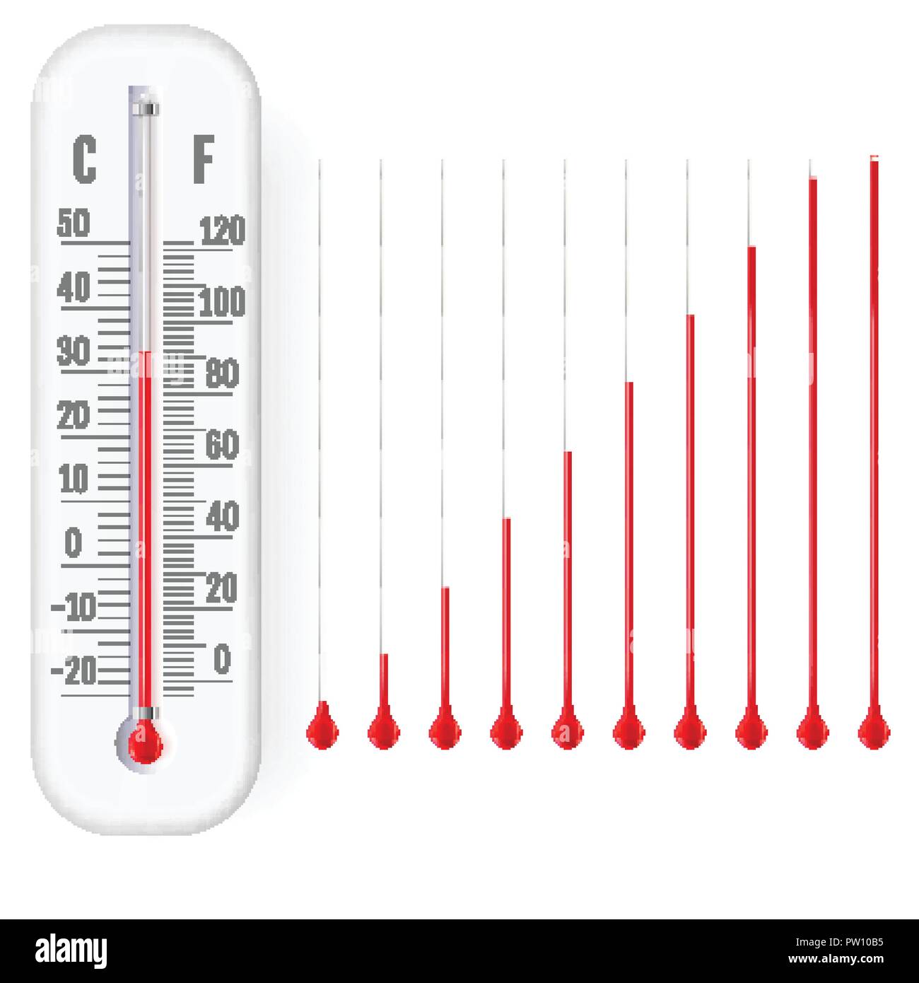L'air extérieur et intérieur classique Celsius et Fahrenheit éthanol alcool  thermomètre rouge et tubes capillaires avec set de liquide qui fournit des  mesures r Image Vectorielle Stock - Alamy
