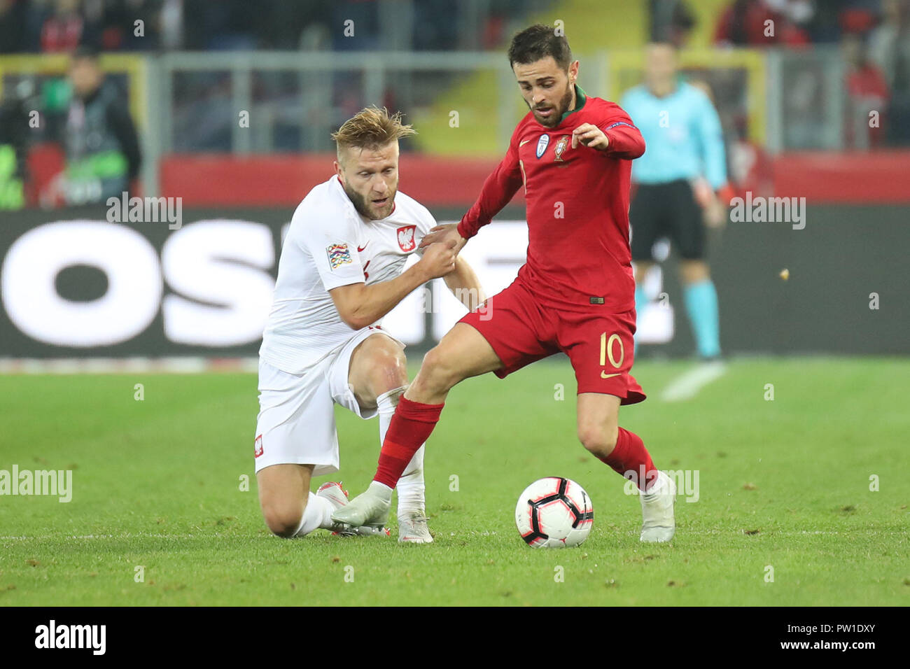 Chorzow, Pologne. 11Th Oct 2018. Nations Unies 2019 UEFA Ligue : Pologne - Portugal o/p Bernardo Silva, Jakub Blaszczykowski Crédit : Marcin Kadziolka/Alamy Live News Banque D'Images