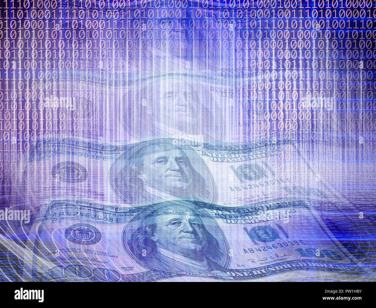 Image business internet conceptuel d'un code binaire technologie pur avec de l'argent Banque D'Images