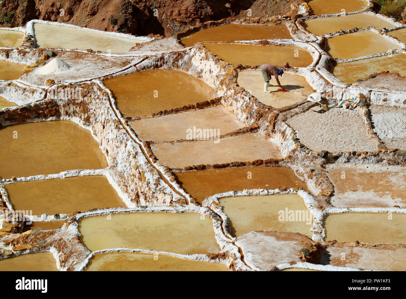 Salineras de Maras, d'incroyables Mines de sel dans le canyon de la Vallée Sacrée des Incas, Cuzco, Pérou région Banque D'Images