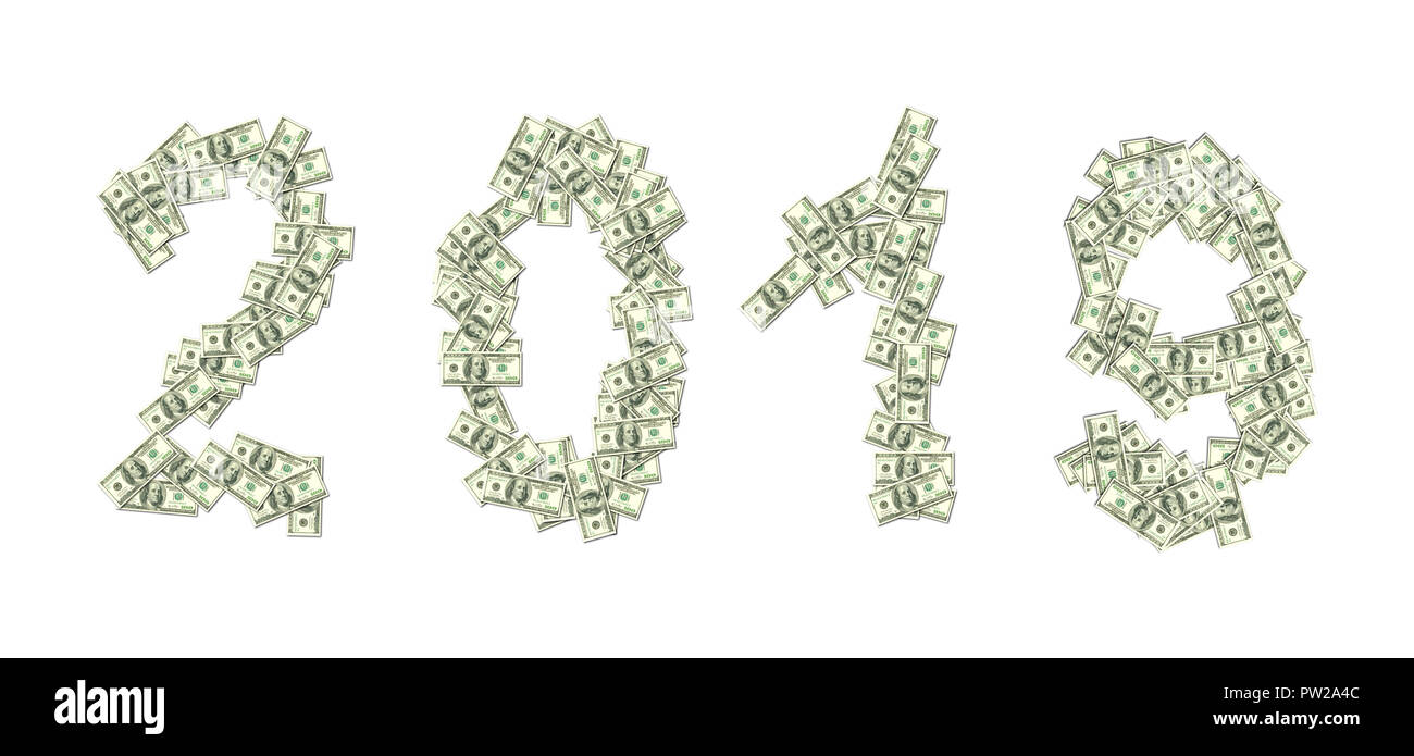 2019 bankntes rédigé avec 100 dollars isolé sur fond blanc Banque D'Images