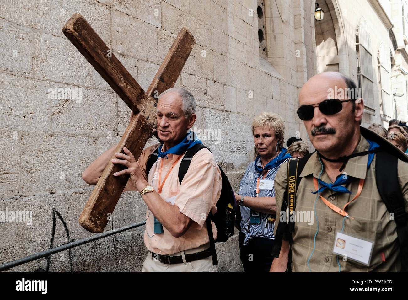Jérusalem, Israël. 11 octobre, 2018. Pèlerins chrétiens reenact la