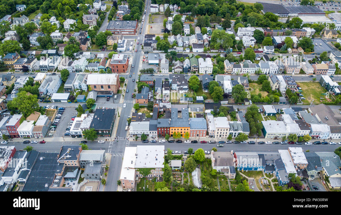 Vue aérienne de la Ville de Hudson, Hudson Valley, New York, USA Banque D'Images