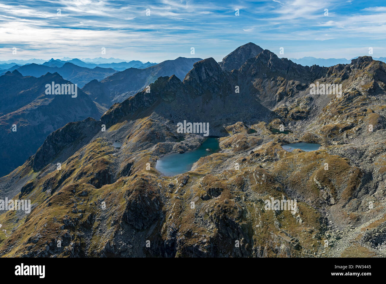 Vue aérienne, les petits lacs de montagne, lacs, 8954 Sankt Martin Schladminger Tauern, Lungau, Salzburger Land, Autriche Banque D'Images