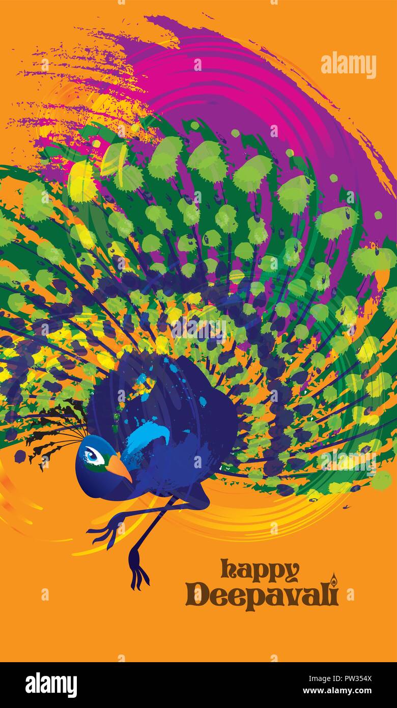 Deepavali vecteur d'une danse colorée Peacock, présentés dans un style énergique d'encre éclaboussures. Illustration de Vecteur