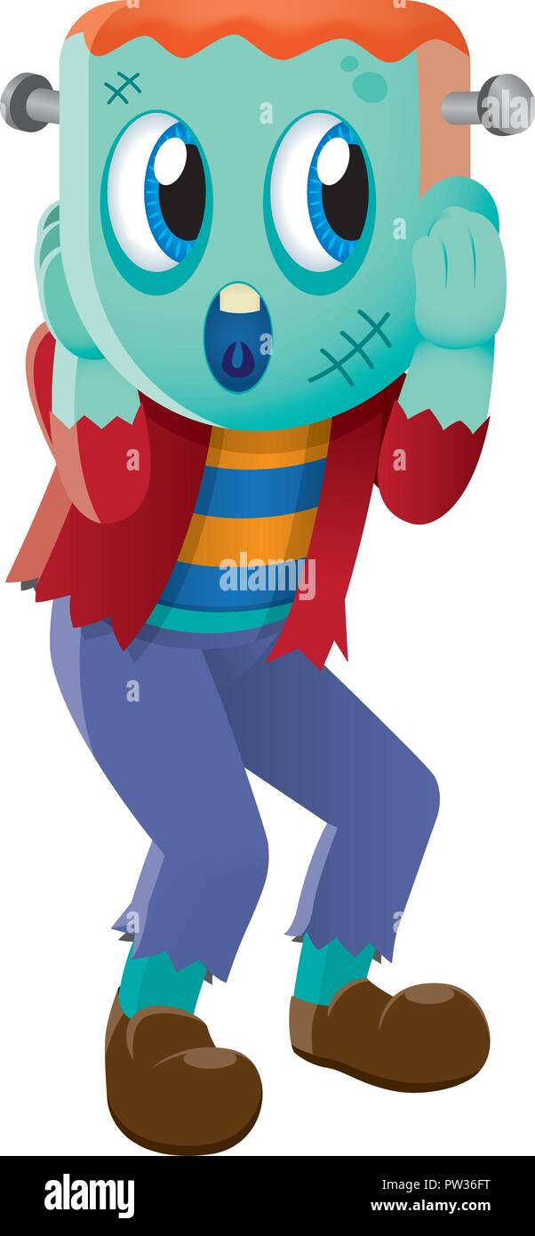 Un mignon Frankenstein à fond blanc. Illustration de Vecteur