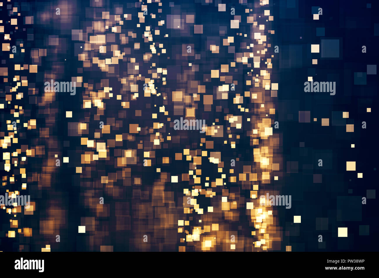 Glitter lights abstract futuristic background. Bokeh flou, sombre de forme carré. Illustration Banque D'Images