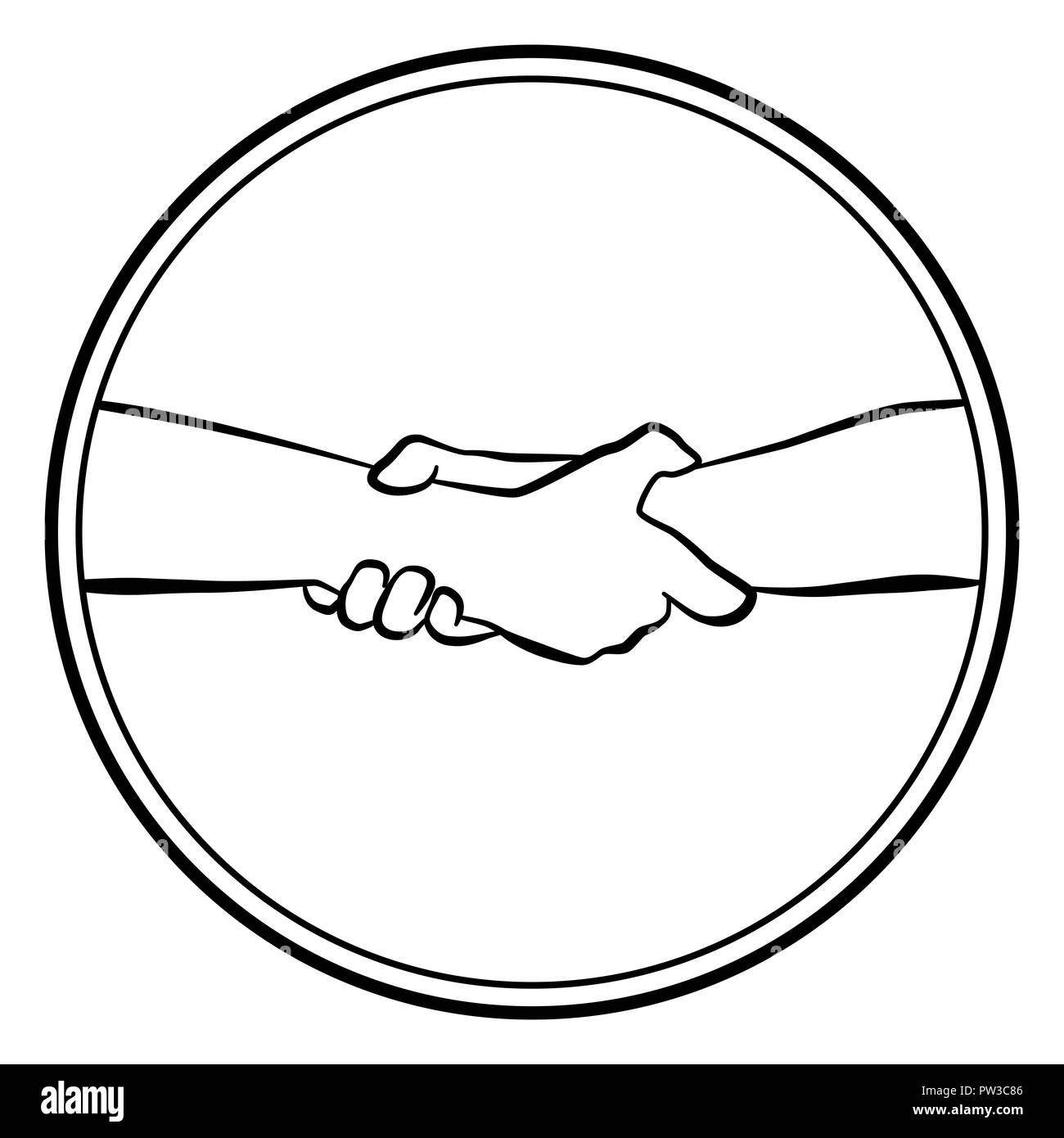 Aider au sauvetage mains agrippant - logo rond contours illustration sur fond blanc. Banque D'Images