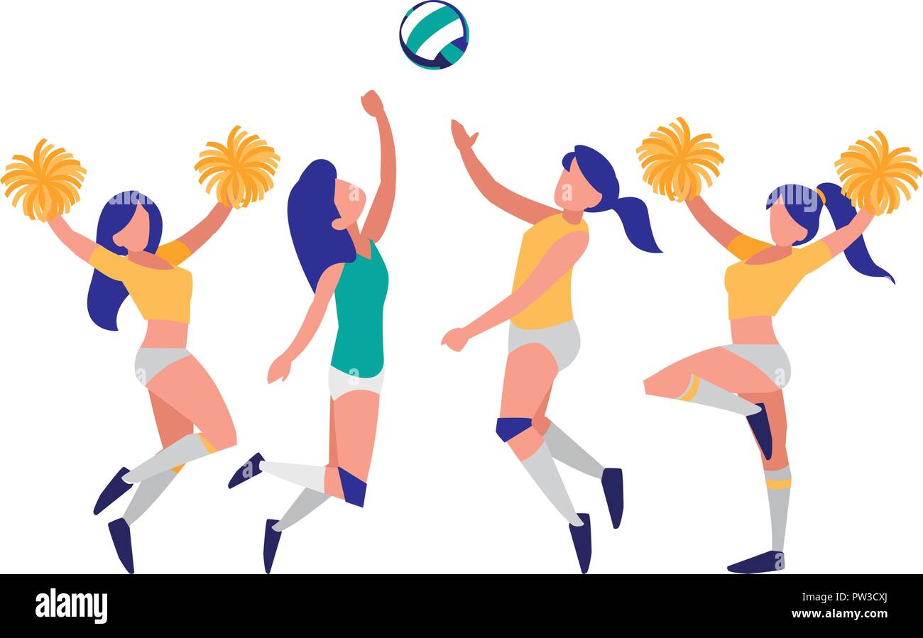 Joueurs de volley-ball filles cheerleader et sur arrière-plan, design coloré. vector illustration Illustration de Vecteur