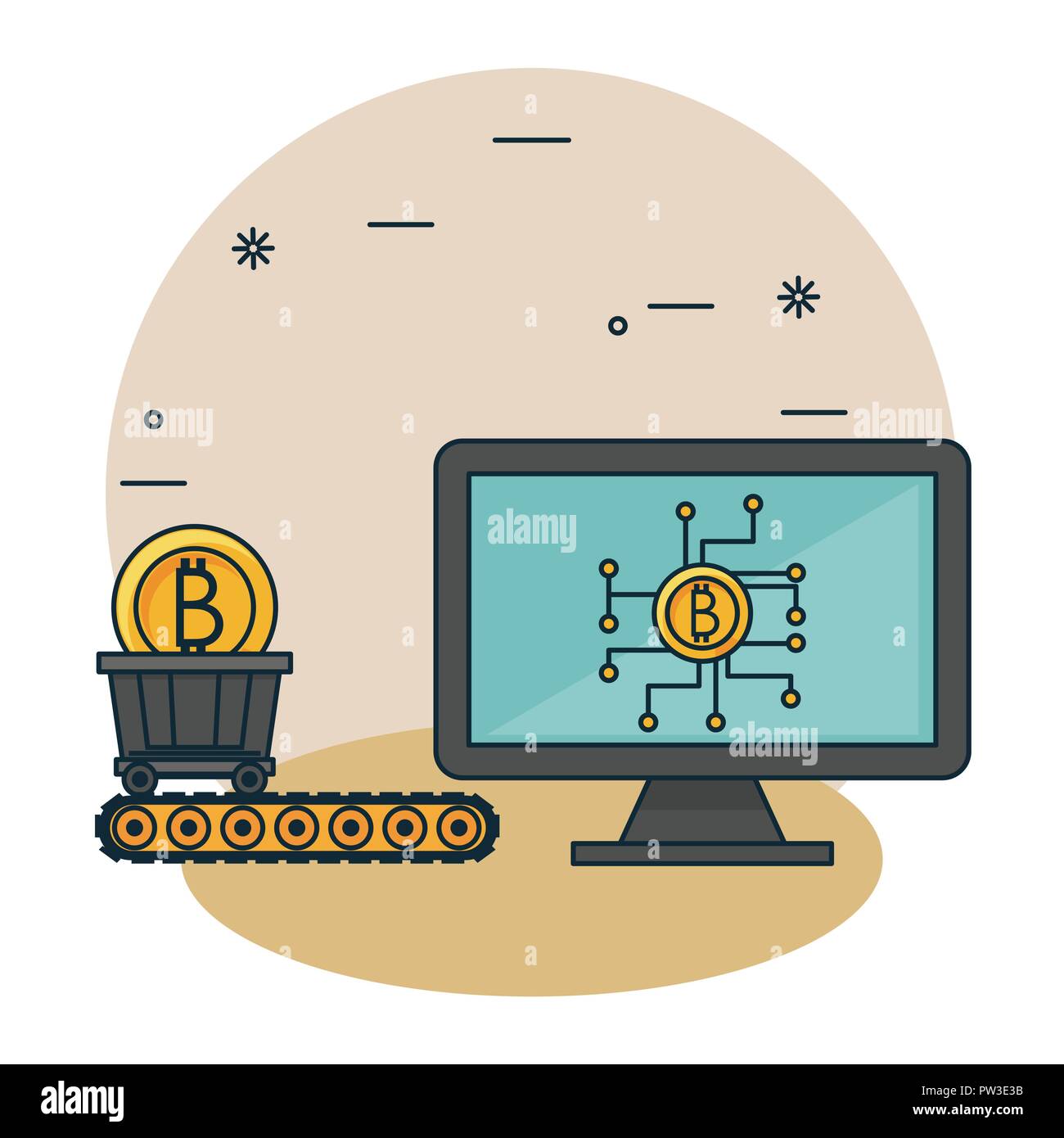 Caricatures minière Bitcoin Illustration de Vecteur