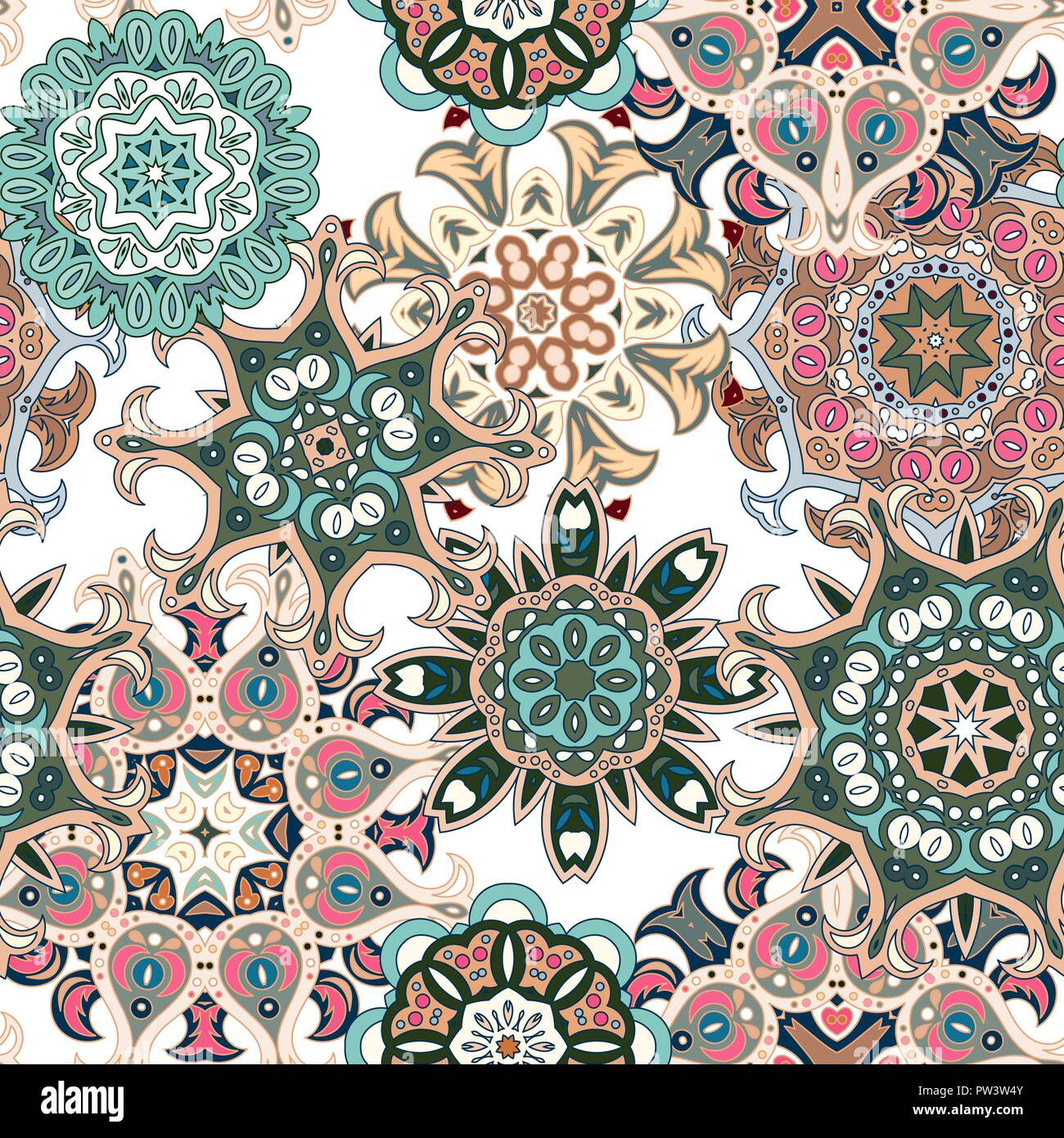 Multicolore transparent avec motif oriental mandalas. L'Islam, Arabe, Asiatique motifs. Éléments Kaléidoscope. Dentelle Vintage l'humeur. Tissu, papier peint ou d'impression d'enveloppement Illustration de Vecteur