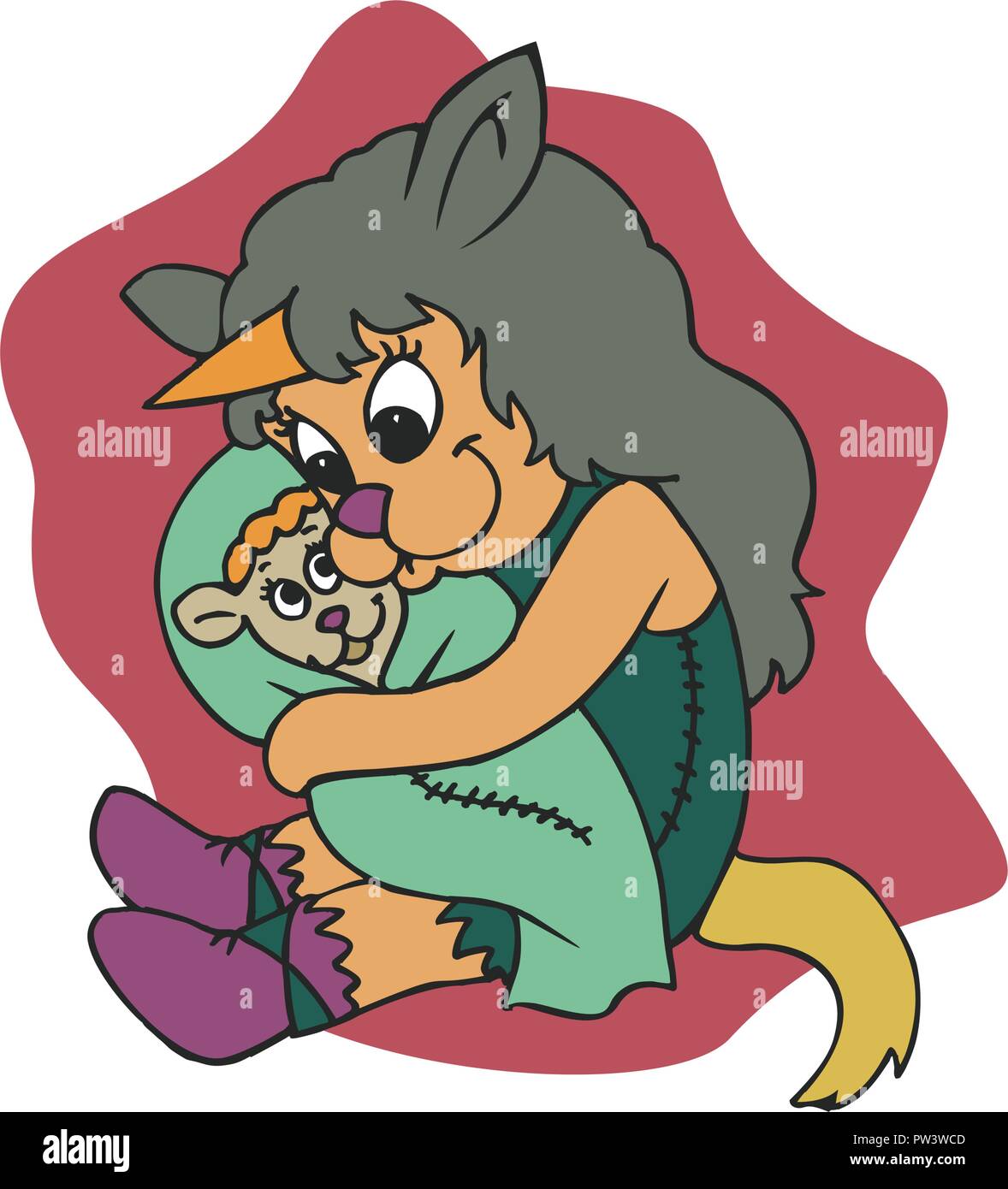 Lionne tenant un bébé lion cartoon Illustration de Vecteur
