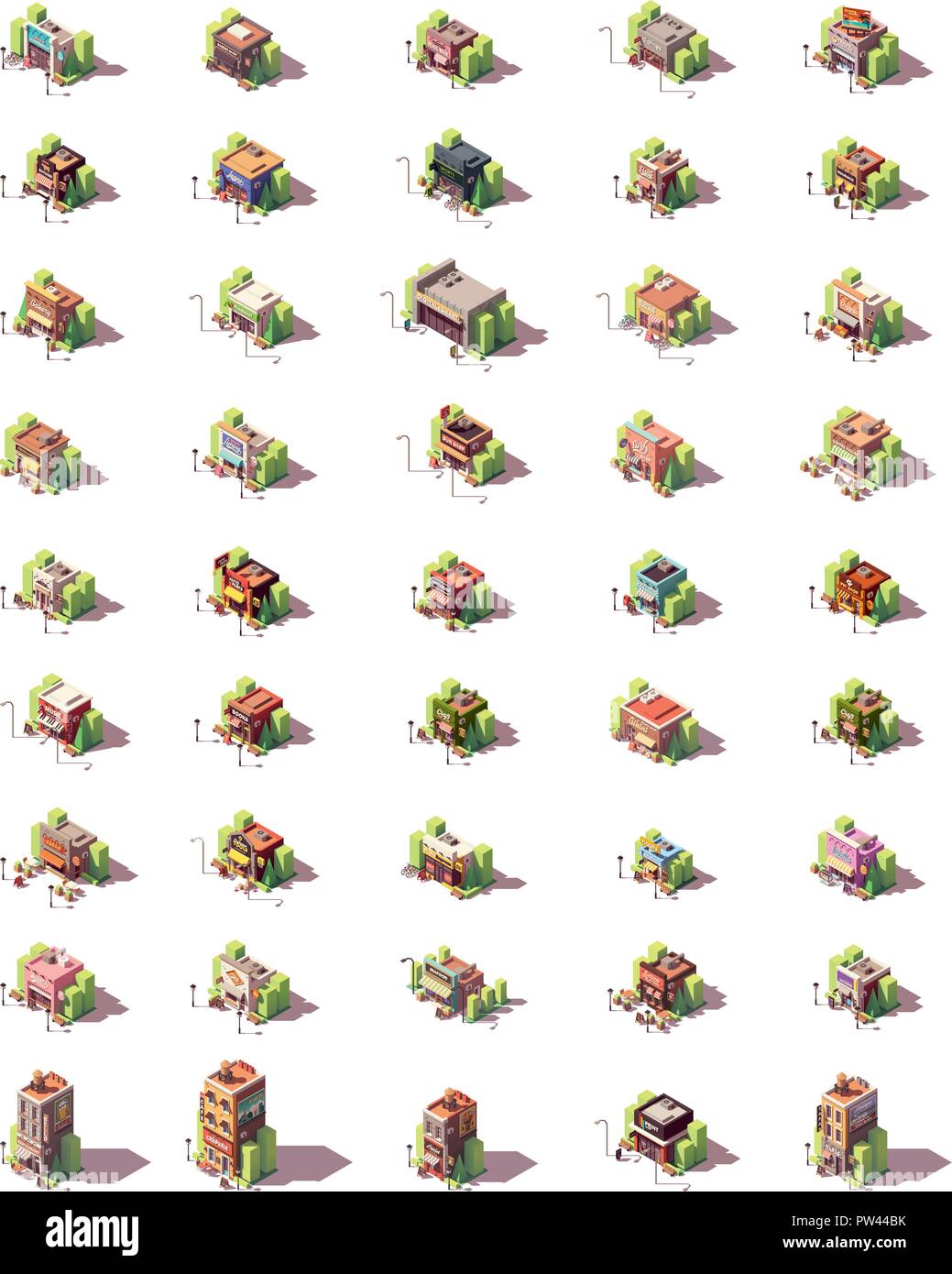 Boutiques isométrique vectoriel icon set Illustration de Vecteur