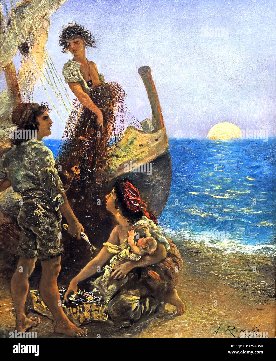 Pêcheur italien sur la plage 1873/1876 par Anton Romako 1832 - 1889 peintre autrichien. L'Autriche . ( Anton Romako a été l'un des grands pionniers du modernisme ) Banque D'Images