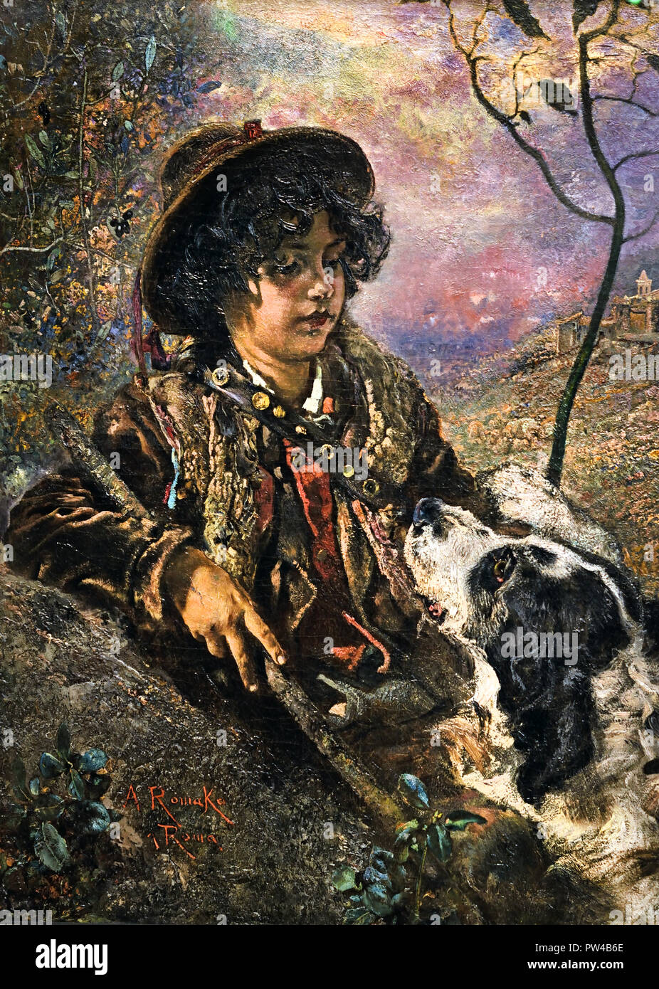 Les jeunes Italiens Berger avec chien 1884/85 par Anton Romako 1832 - 1889 peintre autrichien. L'Autriche . ( Anton Romako a été l'un des grands pionniers du modernisme ) Banque D'Images