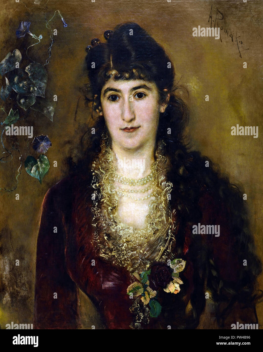 Dame dans une robe rouge 1889 par Anton Romako 1832 - 1889 peintre autrichien. L'Autriche . ( Anton Romako a été l'un des grands pionniers du modernisme ) Banque D'Images
