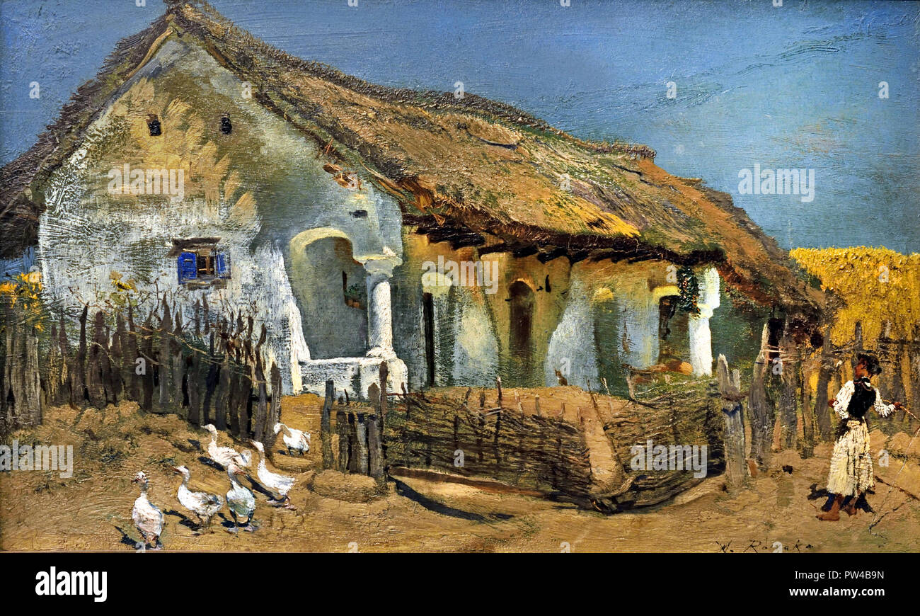 Ungarischer Bauernhof - ferme 1877 hongrois par Anton Romako 1832 - 1889 peintre autrichien. L'Autriche . ( Anton Romako a été l'un des grands pionniers du modernisme ) Banque D'Images