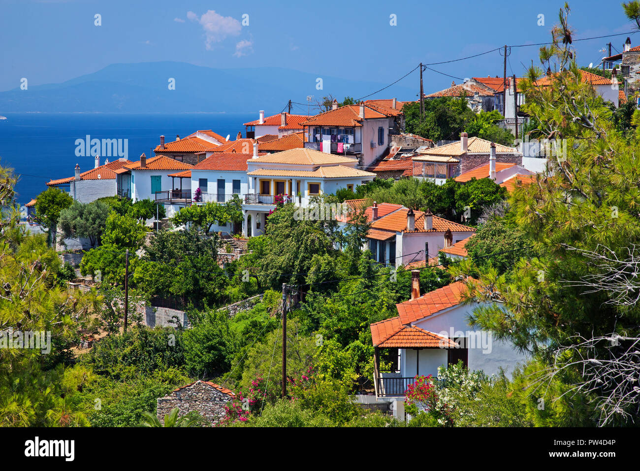 Palio Klima village, île de Skopelos, Sporades du Nord, Magnessia, Thessalie, Grèce. Banque D'Images