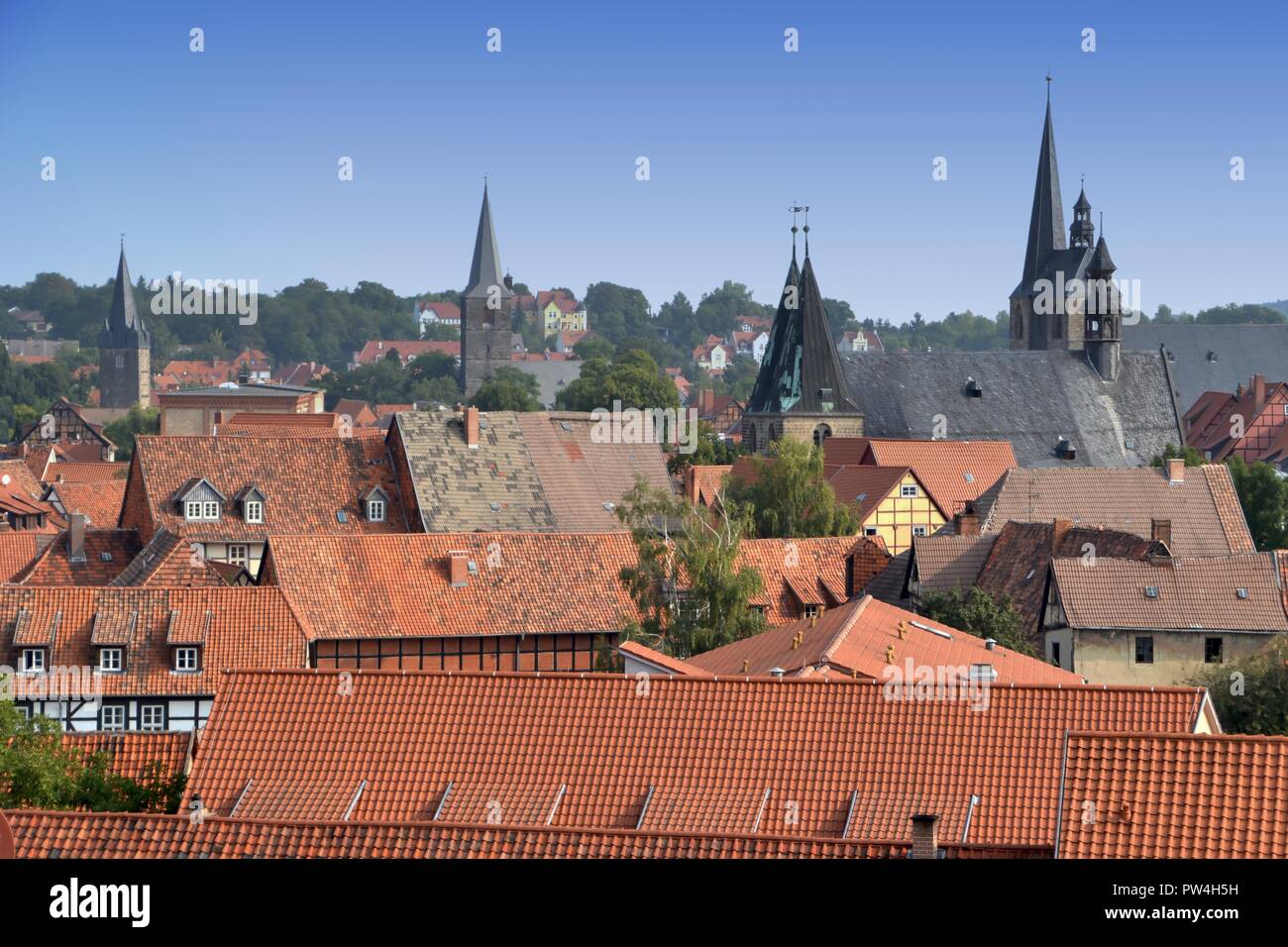 Vue depuis la colline du Château de la vieille ville de Quedlinburg Banque D'Images