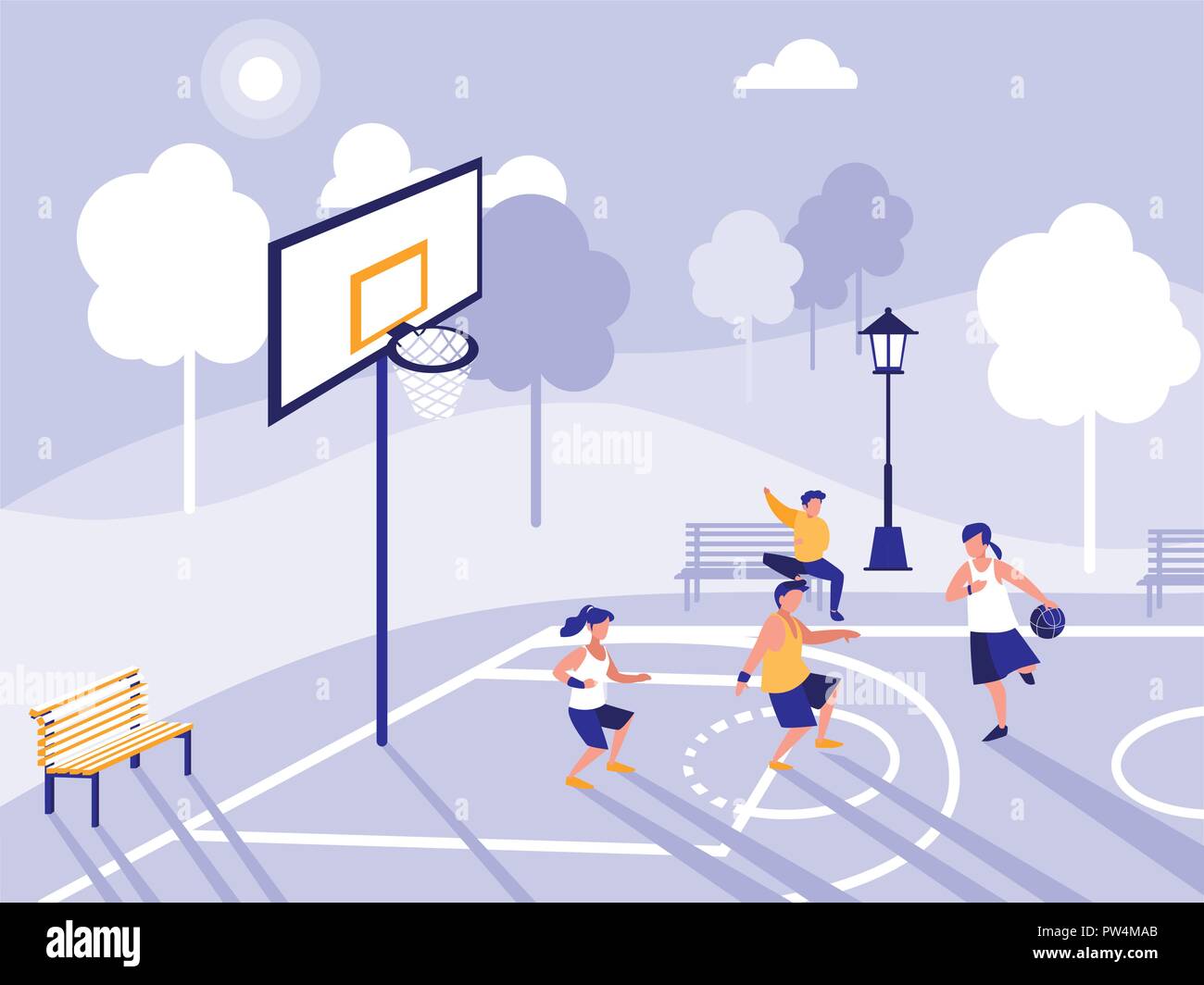 Les personnes jouant sur le terrain de basket-ball vecteur icône illustration design Illustration de Vecteur