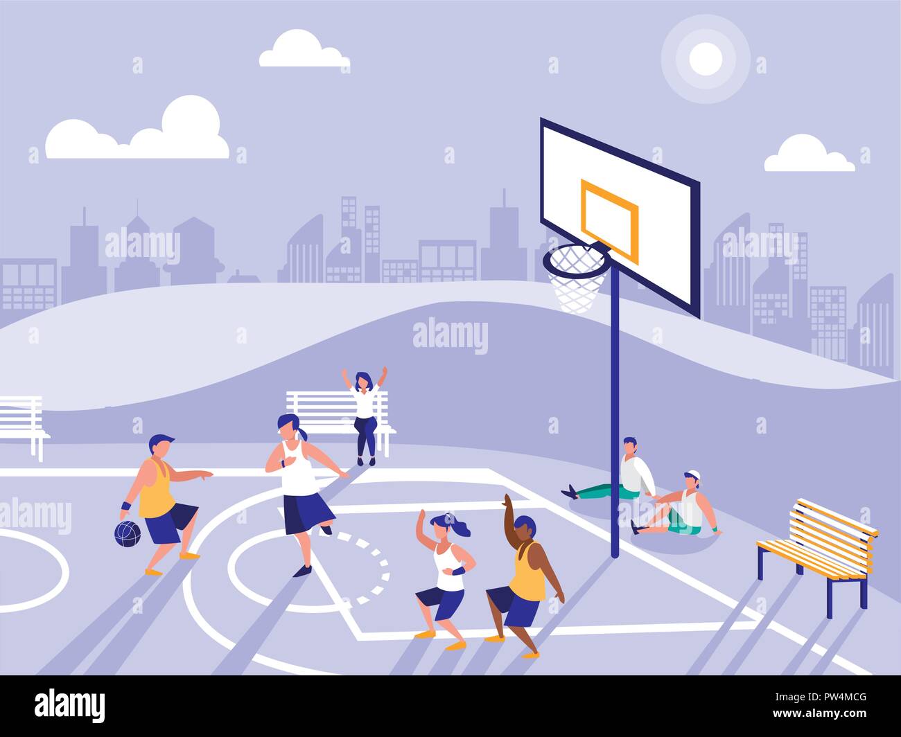 Les personnes jouant sur le terrain de basket-ball vector illustration design Illustration de Vecteur