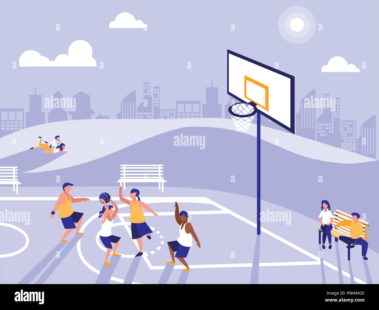 Des gens pratiquant le sport au terrain de basket-ball vector illustration design Illustration de Vecteur