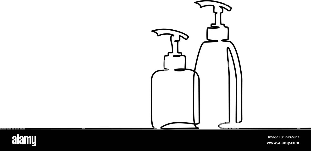 Dessin d'une ligne continue. Les bouteilles de shampooing cosmétique. Vector illustration Illustration de Vecteur