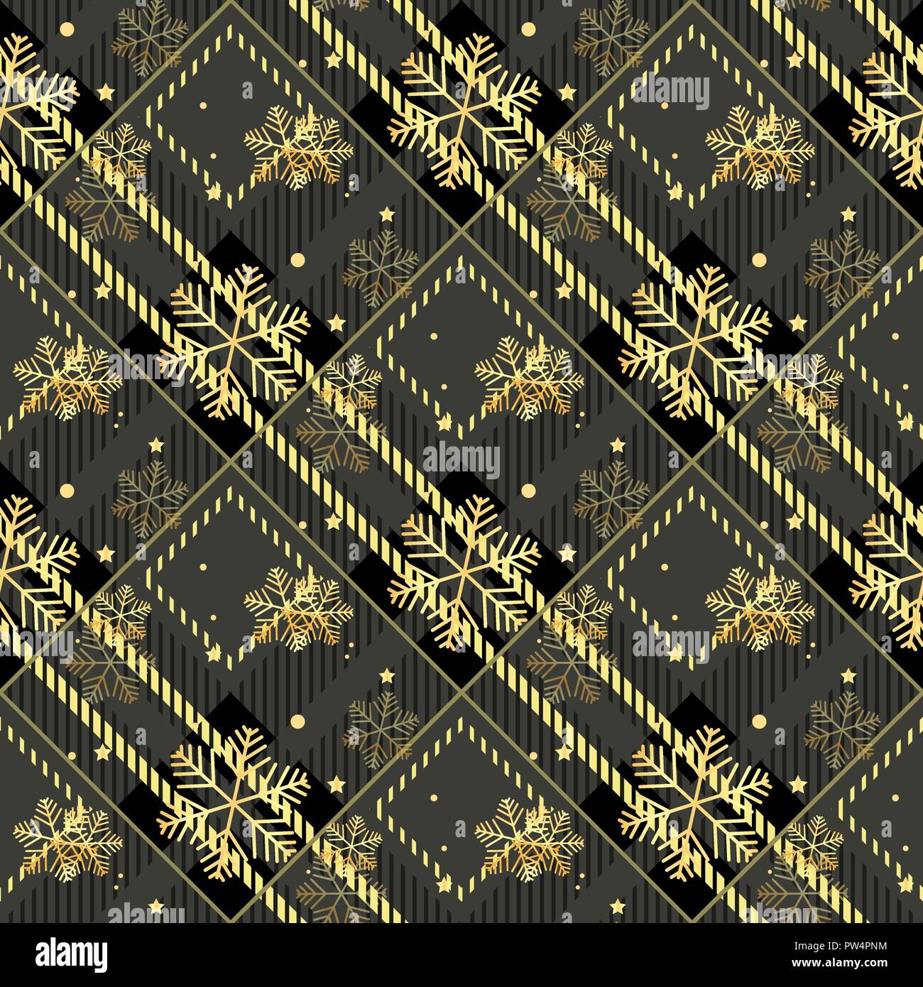 Flocons d'or tissu tartan Noir sur transparent diagonale texture seamless vector illustration eps10 Illustration de Vecteur