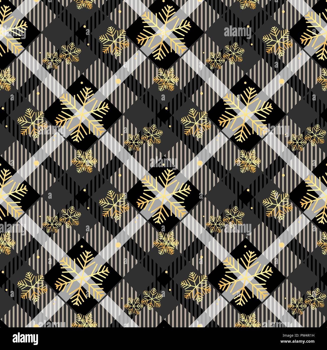 Flocons d'or tissu tartan Noir sur transparent diagonale texture seamless vector illustration eps10 Illustration de Vecteur