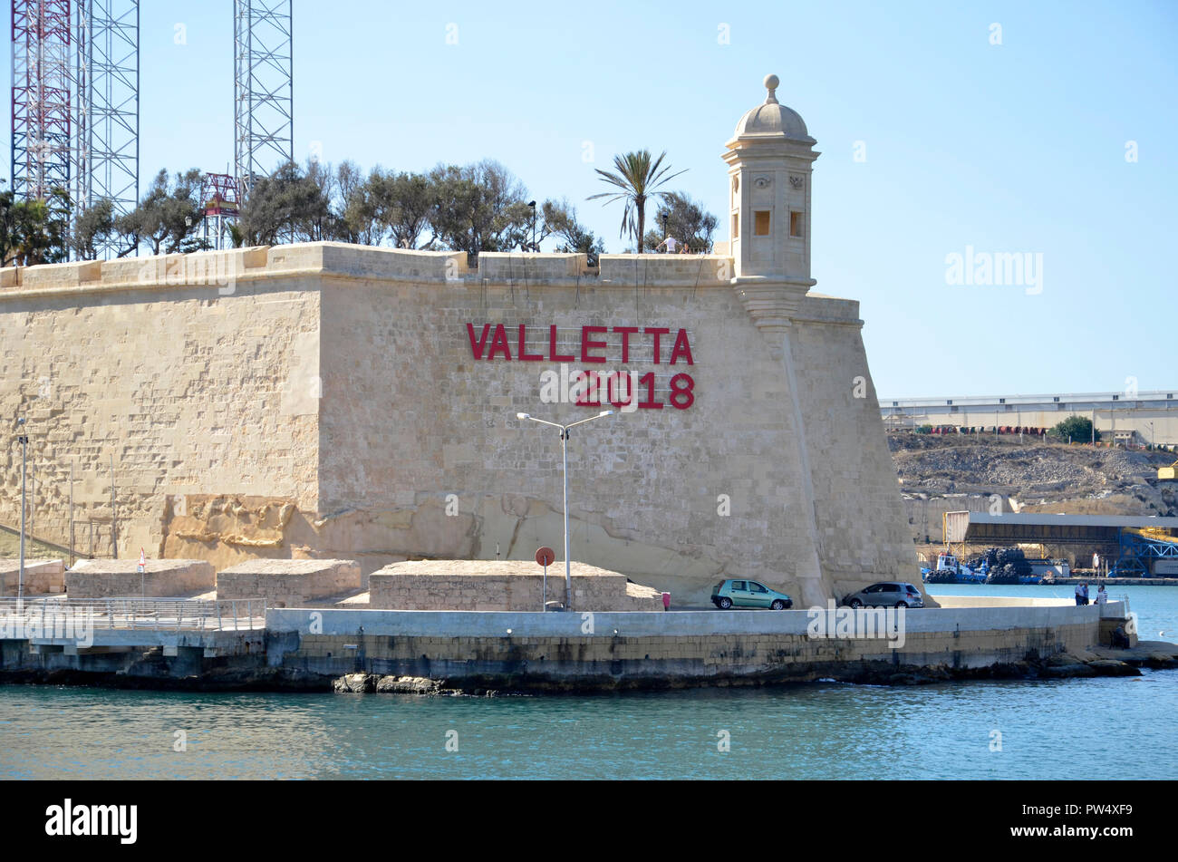 Un signe sur le Sally Port fort dans les trois villes de Malte, La Valette fêter comme Capitale européenne de la Culture en 2018 Banque D'Images