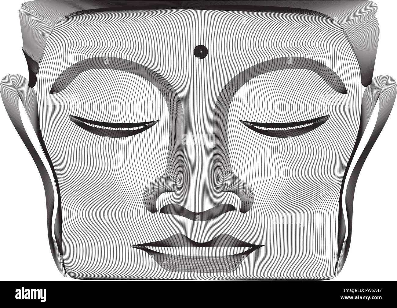 Les lignes 3d abstrait gris face Bouddha Statue Illustration de Vecteur