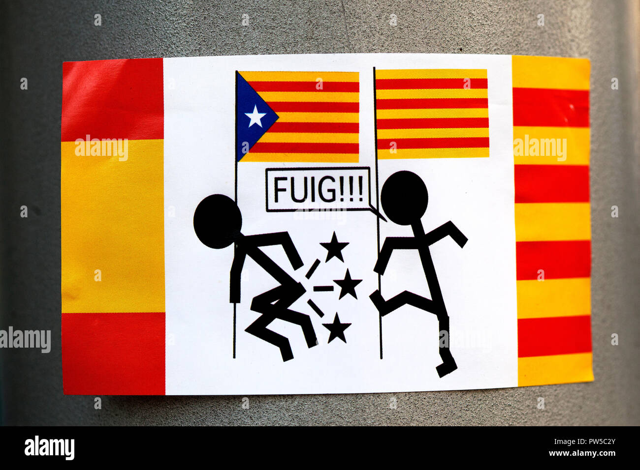 Anti-Catalan autocollant de l'indépendance, Barcelone, Espagne. Banque D'Images