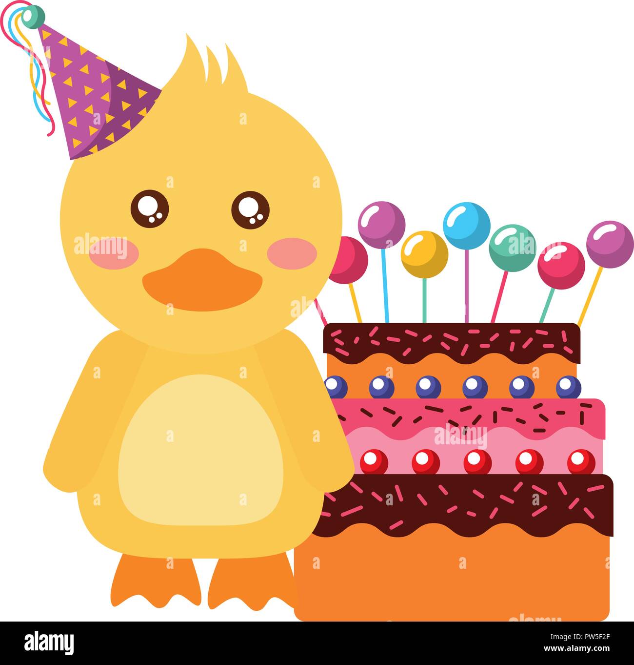 Canard Mignon Avec Party Hat Kawaii Gateau Anniversaire Image Vectorielle Stock Alamy