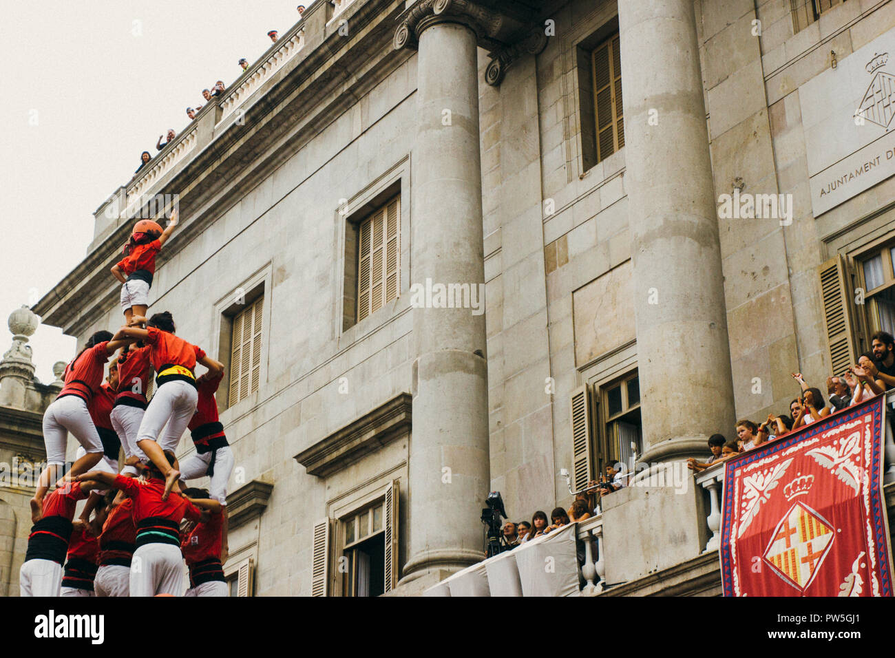 Castellers, Tour humain traditionnel, la Merce, Barcelone, Catalogne, Espagne, 2014 Banque D'Images