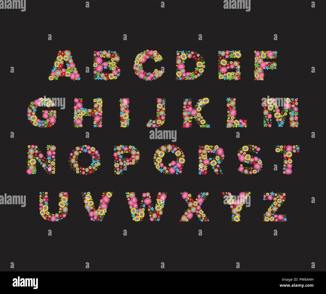 Vector flower font,Alphabet capital Illustration de Vecteur