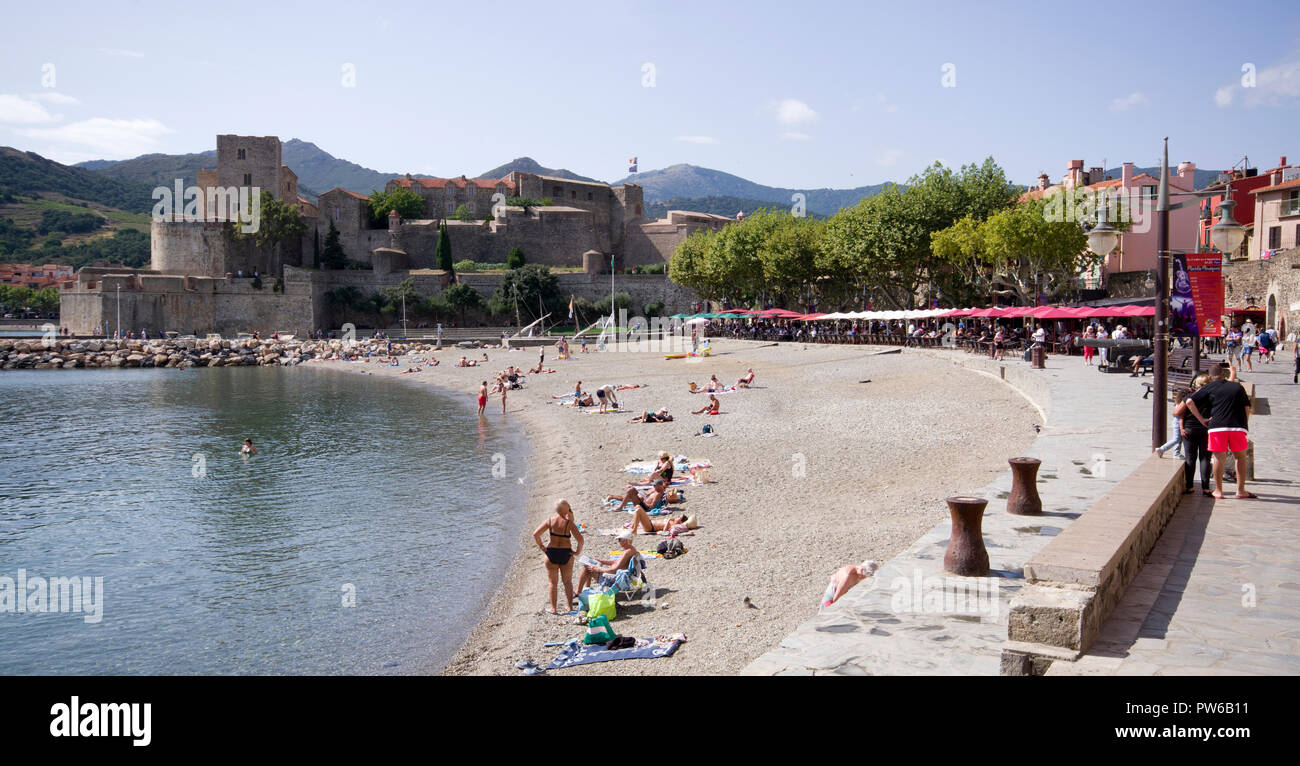 Plage Boramar Collioure France Banque D'Images
