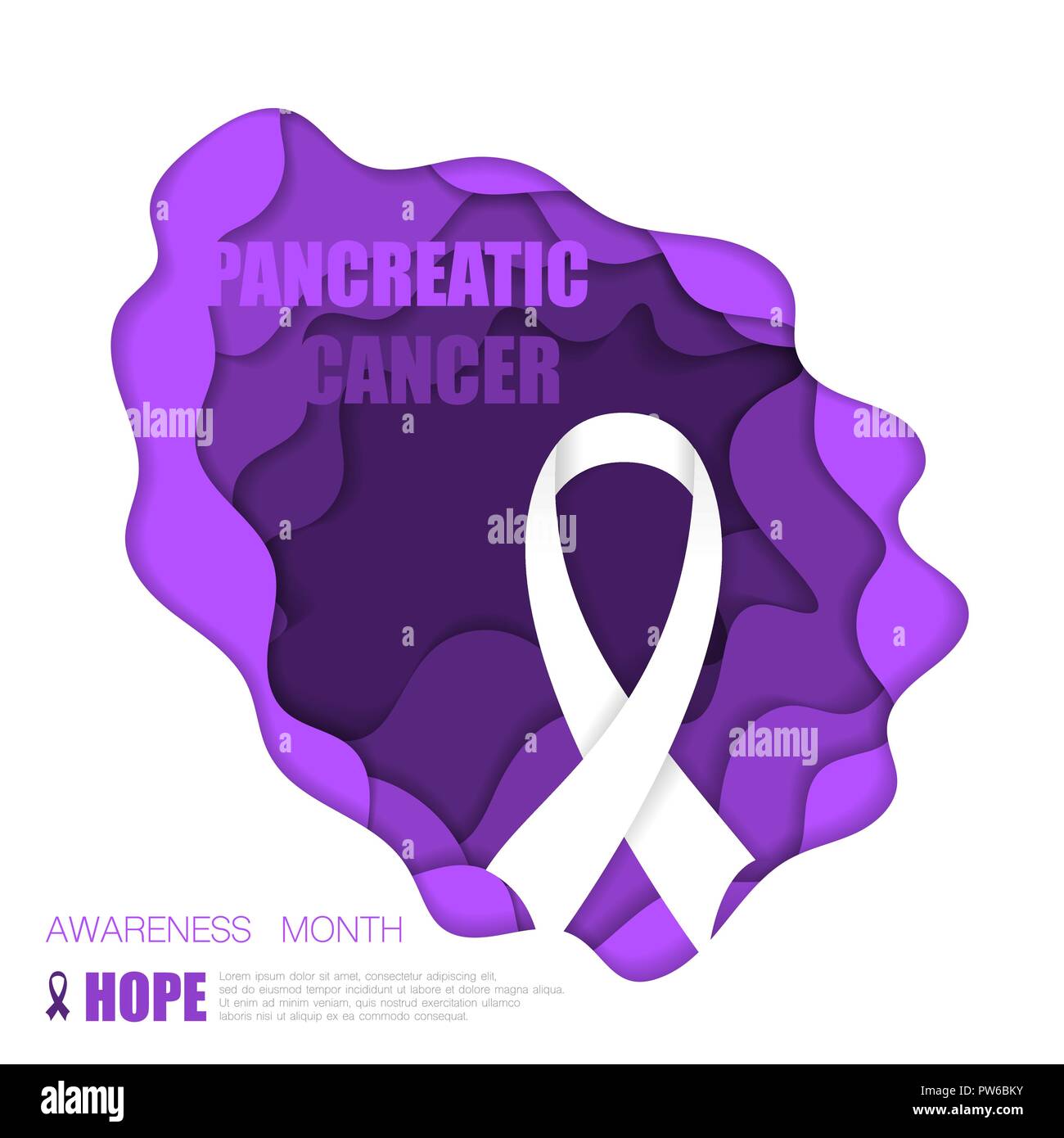 Coupe papier fond violet avec ruban et le cancer du pancréas text Illustration de Vecteur