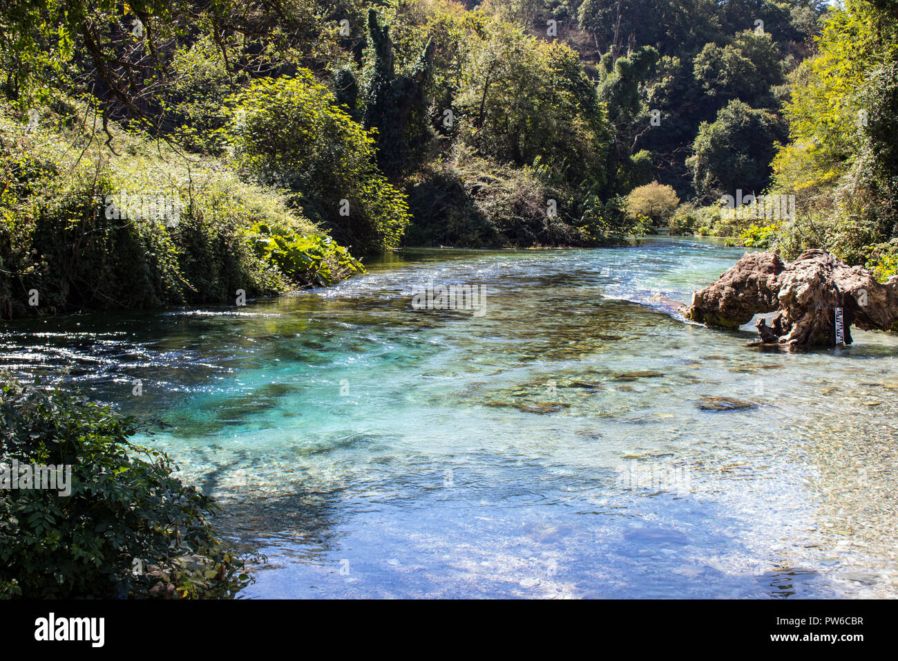 L'Œil bleu est un domaine où sept puits artésiens (sources naturelles). L'Œil bleu le printemps est la plus grande de ces , où l'eau descend à d Banque D'Images
