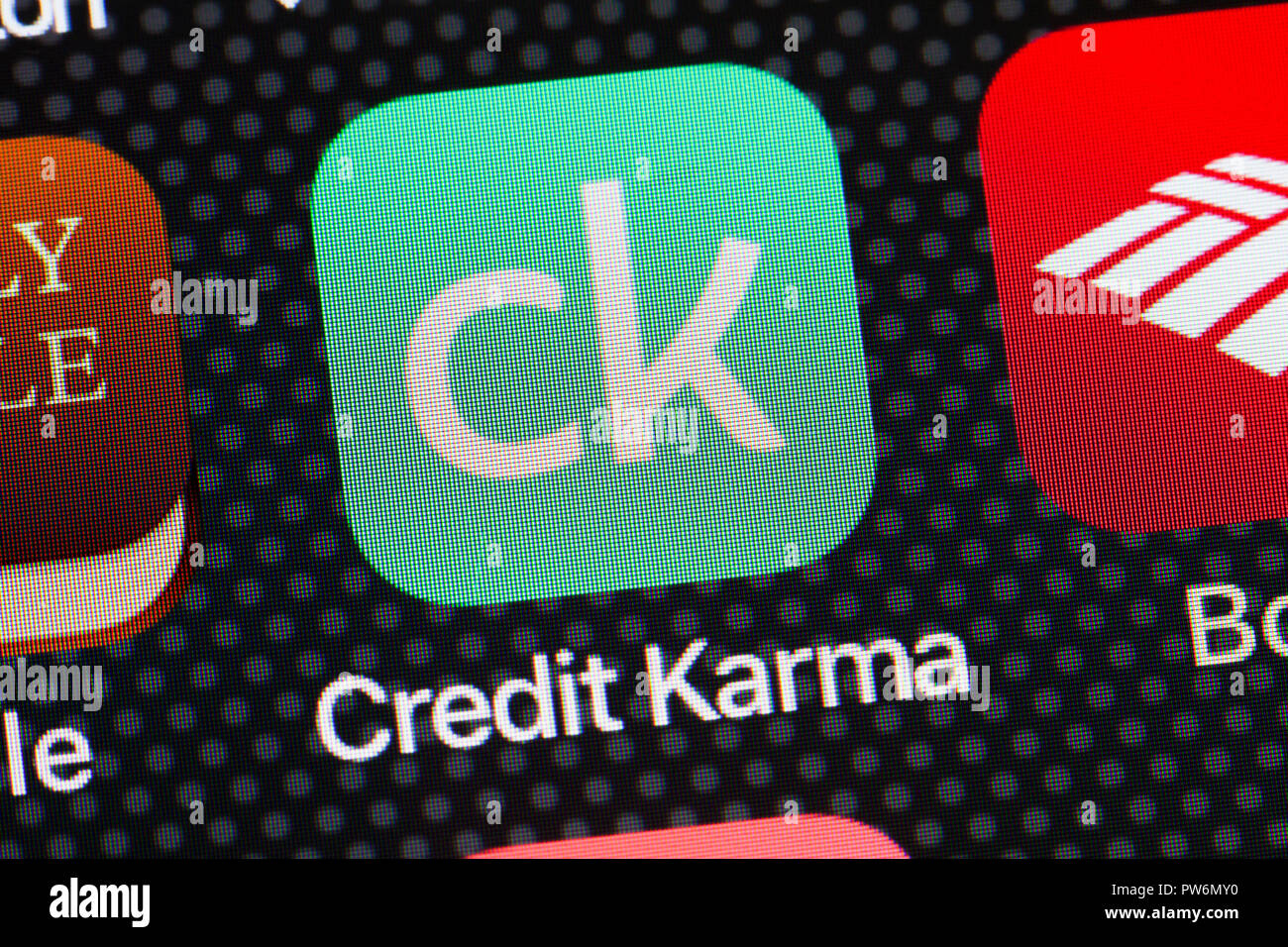 Credit Karma sur icône d'app sur l'iPhone (Close up, macro) - USA Banque D'Images