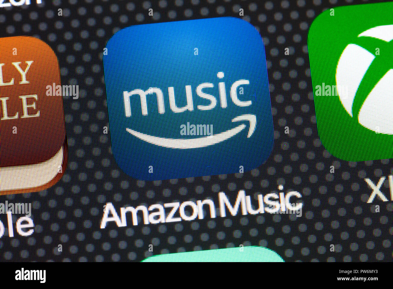 Icône de l'application Amazon Music sur iPhone (Close up, macro) - USA Banque D'Images