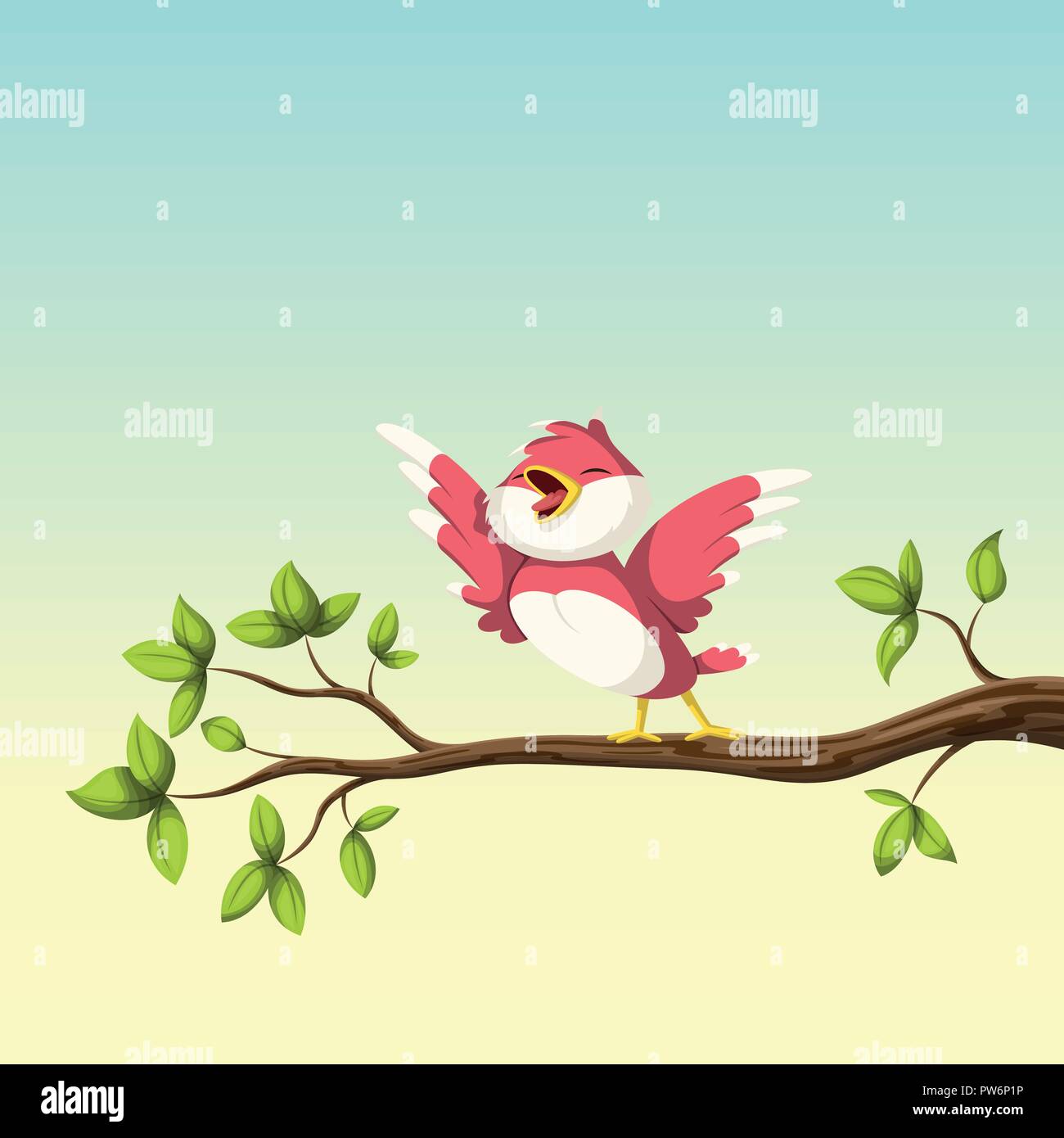 Oiseau rouge sur une branche, vector illustration Illustration de Vecteur